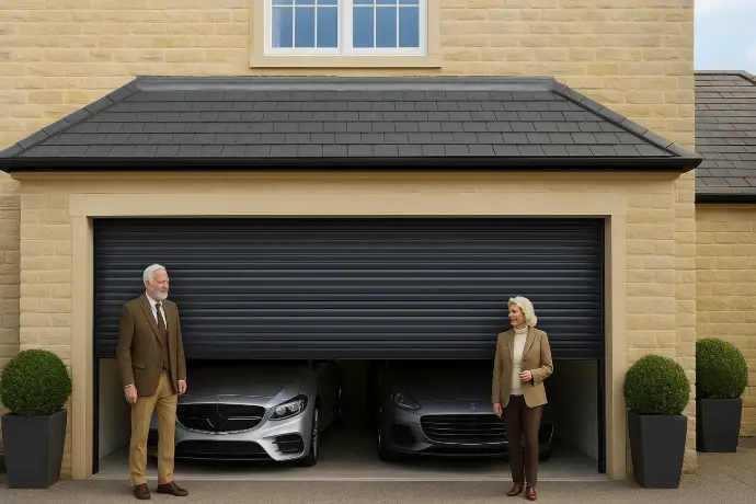 Armour 77 roller garage door open with cars inside