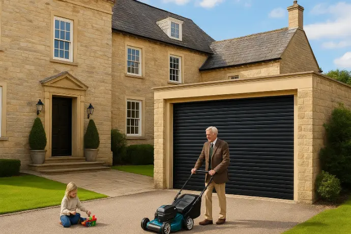 Shield 77 roller garage door on a country house
