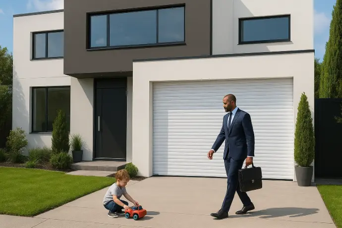 Shield 77 roller garage door on a modern house
